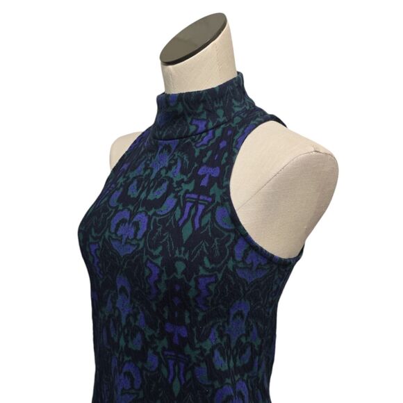 Free People Shift Dress Womens XS Blue Textured Print Amelia Knit Mock Neck Mini - Picture 11 of 13